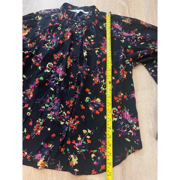 VERONICA BEARD Payton Silk Floral Button Up Blouse Size 0 Black Cottage - Picture 7 of 8